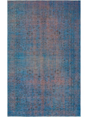 Atina Turkuaz Eskitme Yün Modern Desenli Yün Hav Toz Vermez Leke Tutmayan Salon Yolluk Mutfak El Dokuma Halı