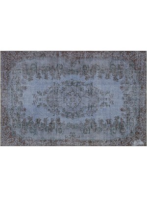 Mavi Göbekli Yün Modern Desenli Yün Hav Toz Vermez Leke Tutmayan Salon Yolluk Mutfak El Dokuma Halı