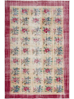 Hali.Net 192x284 cm Turuncu Vintage Anadolu Eskitme Yün Halı | Salon Yatak Odası Halısı | Doğal Yün El Yapımı El Dokuma Hav Vermez | UNİQUE-18386