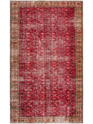 Atina Kırmızı Eskitme Yün Modern Desenli Yün Hav Toz Vermez Leke Tutmayan Salon Yolluk Mutfak El Dokuma Halı