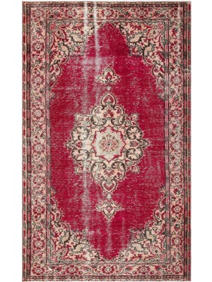 Hali.Net 182x302 cm Lacivert Kırmızı Çiçekli Vintage Madalyonlu Halı | Salon Yatak Odası Halısı | Hav Vermez | UNİQUE-35902