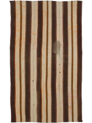 Teselya Bej Çizgili Yün Modern Desenli Yün Hav Toz Vermez Leke Tutmayan Salon Yolluk Mutfak El Dokuma Halı