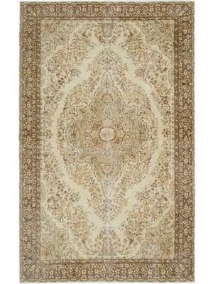 Vintage Sarı Göbekli Yün Modern Desenli Yün Hav Toz Vermez Leke Tutmayan Salon Yolluk Mutfak El Dokuma Halı