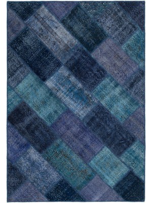 Atina Turkuaz Eskitme Yün Modern Desenli Yün Hav Toz Vermez Leke Tutmayan Salon Yolluk Mutfak El Dokuma Halı