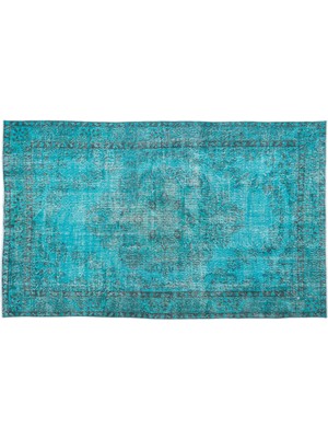 Turkuaz Göbekli Yün Modern Desenli Yün Hav Toz Vermez Leke Tutmayan Salon Yolluk Mutfak El Dokuma Halı