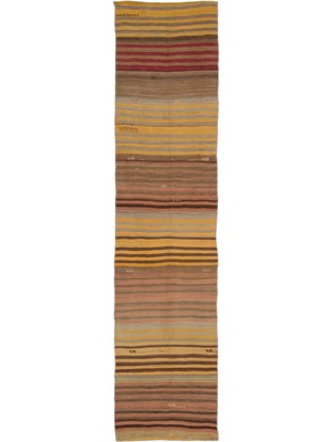 Teselya Mavi Çizgili Yün Modern Desenli Yün Hav Toz Vermez Leke Tutmayan Salon Yolluk Mutfak El Dokuma Halı