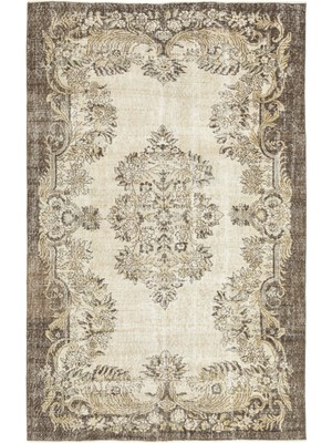 Bespoky 176x275 cm Siyah Bej Geleneksel Vintage Çiçekli Halı | Salon Yatak Odası Halısı | UNİQUE-13048
