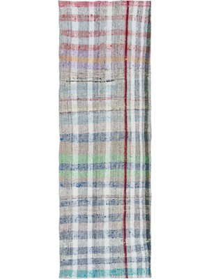 Hali.Net 77x232 cm Bej Çok Renkli Geometrik Bohem Kareli Halı | Mutfak Koridor Halısı | Hav Vermez | UNİQUE-32189