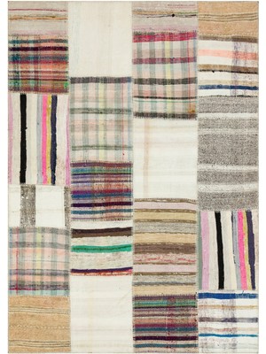 Hali.Net 160x228 cm Çok Renkli Vintage Anadolu Eskitme Yün Halı | Salon Yatak Odası Halısı | Doğal Yün El Yapımı El Dokuma Hav Vermez | UNİQUE-36198