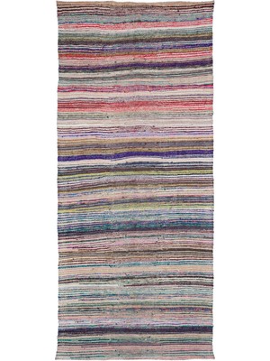 Hali.Net 156x360 cm Vizon Çok Renkli Bohem Çizgili Halı | Salon Yatak Odası Halısı | Hav Vermez | UNİQUE-32152