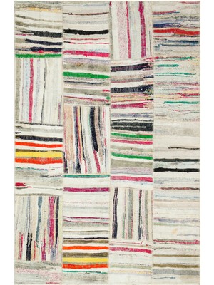 Iskece Bej Patchwork Yün Modern Desenli Yün Hav Toz Vermez Leke Tutmayan Salon Yolluk Mutfak El Dokuma Halı