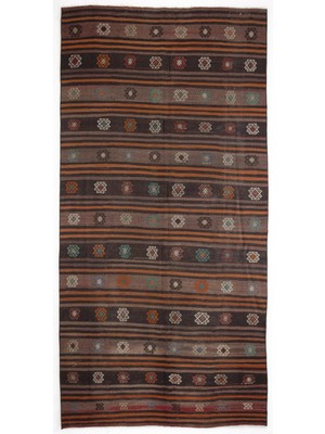 Hali.Net 173x354 cm Kahverengi Geometrik Geleneksel Çizgili Halı | Salon Yatak Odası Halısı | Hav Vermez | UNİQUE-514