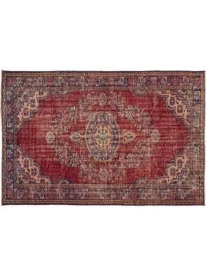 Kırmızı Göbekli Yün Modern Desenli Yün Hav Toz Vermez Leke Tutmayan Salon Yolluk Mutfak El Dokuma Halı