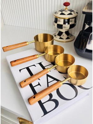 Online Home Market Deyhome 4'lü Çelik Otantik Ahşap Saplı Ölçü Kaşığı Seti Ölçü Kabı Gold Renk 60ML 80ML 125ML 250ML