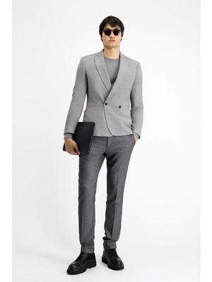 Kiğılı 7 Drop Slim Fit Dar Kesim Desenli Kruvaze Ceket