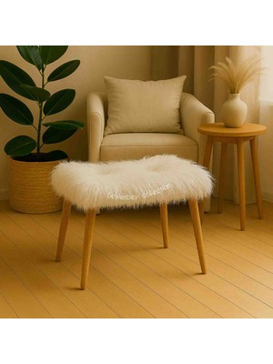 Makyaj Masası Pufu, Peluş Kumaş, Ayak Uzatmalık Puf, Dekoratif Puf