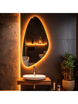 Alvora Amber Led'li Lazer Kumlamalı Lavabo & Banyo Aynası (Dokunmatik Sensörlü)
