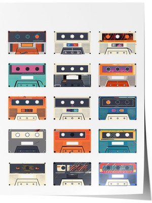 Çerçevesiz Poster, Renkli Kaset Çizimi – Retro Tarz, Genç Odası Dekoru Poster No: 108055