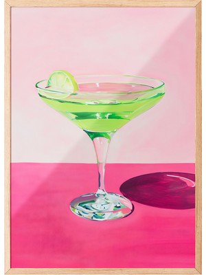 Ahşap Çerçeveli Tablo, Yeşil Martini Bardak Illüstrasyonu, Mutfak Dekoru Poster No: 107990