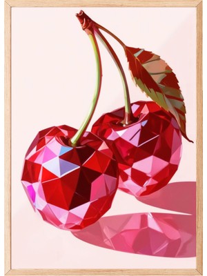 Ahşap Çerçeveli Tablo, Kalp Şeklinde Cam Kiraz, Mutfak Dekoru Poster No: 109535