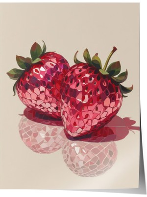 Çerçevesiz Poster, Kristalize Çilek Illüstrasyonu, Mutfak Dekoru Poster No: 109414