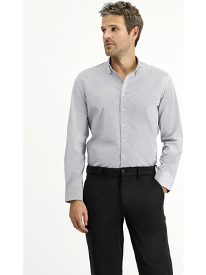 Uzun Kol Slim Fit Dar Kesim Klasik Çizgili Pamuk Gömlek