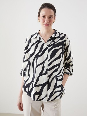 Lc Waikiki Yeni Sezon Zebra Desenli Oversize Kadin Gomlek - S5KT46Z8