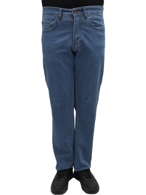 Hacker Fistan Store Erkek Mavi Yüksek Bel Rahat Kesim Boru Paça Büyük Beden Jean Pantolon