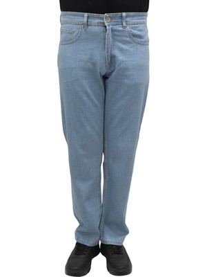 Hacker Fistan Store Erkek Buz Mavisi Yüksek Bel Rahat Kesim Boru Paça Büyük Beden Jean Pantolon
