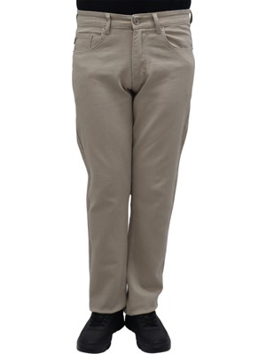 Hacker Fistan Store Erkek Bej Yüksek Bel Rahat Kesim Boru Paça Büyük Beden Jean Pantolon