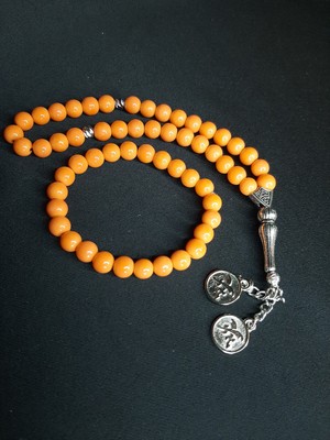 Mryart Turuncu Cam Boncuk Tesbih ve Bileklik Set