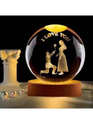Romantik Evlenme Teklifi I Love You Kristal Cam Küre LED Işıklı USB Ahşap Taban 3D Kar Küresi Hediyelik Masaüstü Aksesuar Özel Üretim Set