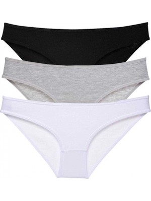 3 Adet Süper Eko Set Likralı Kadın Slip Külot Siyah Gri Beyaz