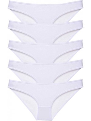 5 Adet Süper Eko Set Likralı Kadın Slip Külot Beyaz