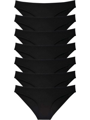 7 Adet Süper Eko Set Likralı Kadın Slip Külot Siyah