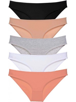5 Adet Süper Eko Set Likralı Kadın Slip Külot Siyah Ten Gri Beyaz Pudra