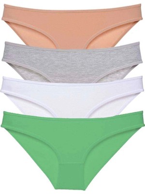 4 Adet Süper Eko Set Likralı Kadın Slip Külot Ten Gri Beyaz Yeşil