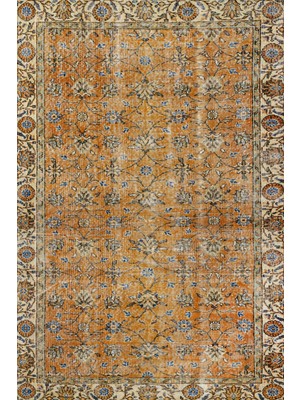 Hali.Net 80x150 cm Turuncu Bej Çiçekli Vintage Klasik Halı | Salon Mutfak Halısı | Hav Vermez Leke Tutmaz | SRK_VİNTAGE-173