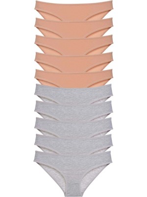 10 Adet Süper Eko Set Likralı Kadın Slip Külot Ten Gri