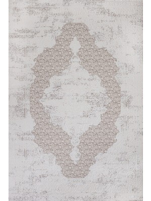 Hali.Net 120x180 cm Bej Krem Çiçeksi Vintage Medalyon Halı | Salon Yatak Odası Halısı | Hav Vermez Leke Tutmaz | STN_VİSTA-0013A