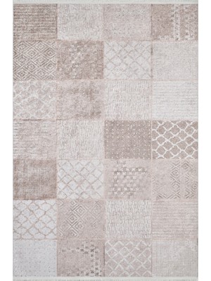 Hali.Net 120x180 cm Vizon Bej Geometrik Modern Patchwork Halı | Salon Yatak Odası Halısı | Hav Vermez Hipoalerjenik | HALN-HLN1966