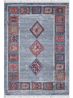 Hali.Net 80x150 cm Mavi Dijital Baskı Etnik Patchwork Halı | Mutfak Balkon Salon Halısı | Hav Vermez Hipoalerjenik | HALN-HLN5012