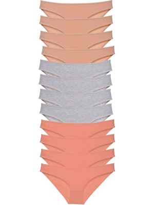 12 Adet Süper Eko Set Likralı Kadın Slip Külot Ten Gri Pudra