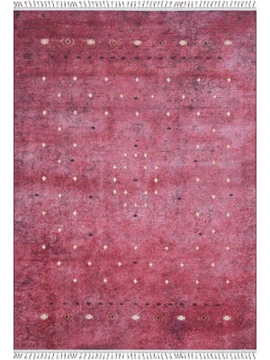 Hali.Net 120x300 cm Kırmızı Bordo Geometrik Vintage Soyut Halı | Salon Yatak Odası Halısı | Hav Vermez Hipoalerjenik | HALN-HLN5053