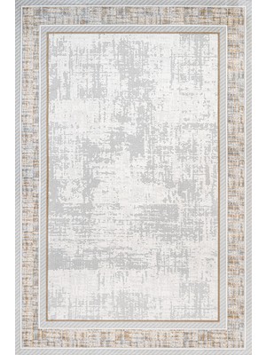  Çerçeveli Bej Pamuk Kare Modern Desenli Pamuk Makinada Yıkanabilir Hav Toz Vermez Leke Tutmayan Kaymaz Taban Dijital Makine Baskı Salon Yolluk Mutfak Halı