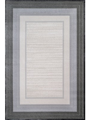 Hali.Net 120x120 cm Gri Bej Çizgili Modern Geometrik Yıkanabilir Halı | Salon Yatak Odası Halısı | Leke Tutmaz Hipoalerjenik | 4502Z-DAİRE