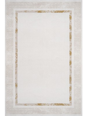 Hali.Net 140x200 cm Gold Etnik Lüks Çerçeveli Mikrofiber Halı | Yatak Odası Çocuk Odası Salon Halısı | Hav Vermez Leke Tutmaz Çabuk Kuru | LXS_DEKOR-1069GOLD