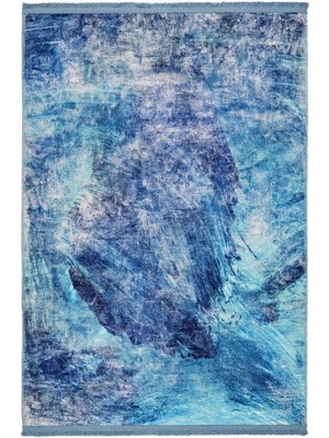 Oosterhout Modern Mavi Pamuk Kare Modern Desenli Pamuk Makinada Yıkanabilir Hav Toz Vermez Leke Tutmayan Kaymaz Taban Dijital Makine Baskı Salon Yolluk Mutfak Halı