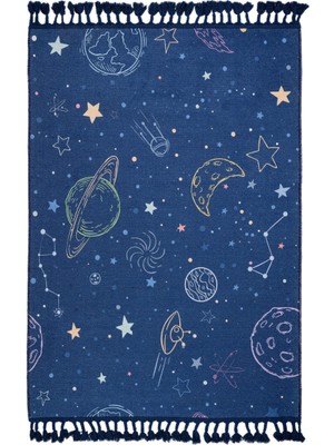 Hali.Net 120x120 cm Lacivert Modern Daire Yuvarlak Polyester Halı | Yatak Odası Çocuk Odası Salon Halısı | Hav Vermez Leke Tutmaz | E28201-DAİRE