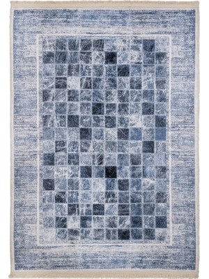 Hali.Net 120x120 cm Mavi Kareler Modern Geometrik Halı | Salon Yatak Odası Halısı | Hav Vermez Leke Tutmaz | 2016-DAİRE